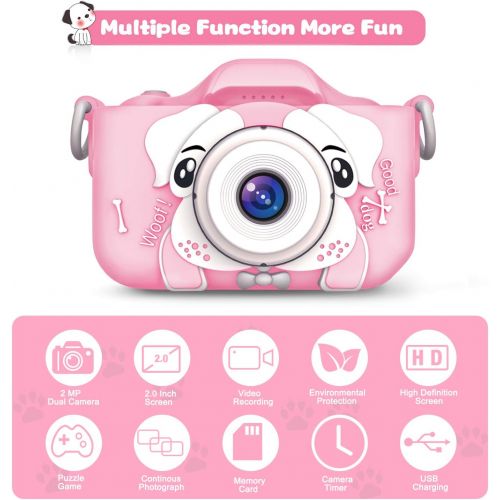  PELLOR Kids Camera Children Digital Camera for Girls Boys Anti Drop Children Selfie Cartoon 1080P HD Toy Camera 2 Inch Video Recorder with 32GB Memory Card (Pink)