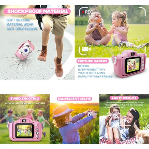  PELLOR Kids Camera Children Digital Camera for Girls Boys Anti Drop Children Selfie Cartoon 1080P HD Toy Camera 2 Inch Video Recorder with 32GB Memory Card (Pink)