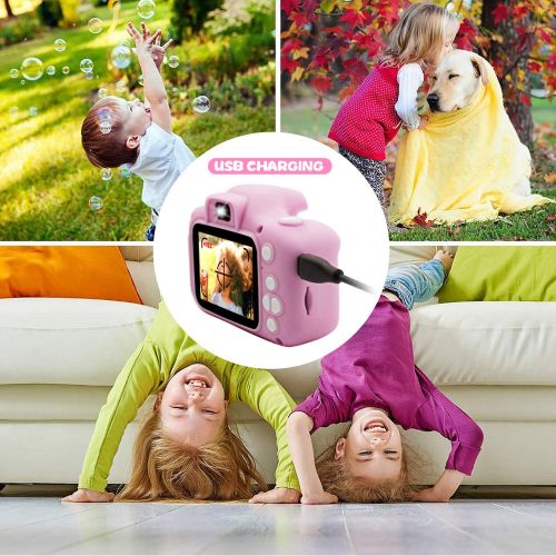  PELLOR Kids Camera Children Digital Camera for Girls Boys Anti Drop Children Selfie Cartoon 1080P HD Toy Camera 2 Inch Video Recorder with 32GB Memory Card (Pink)