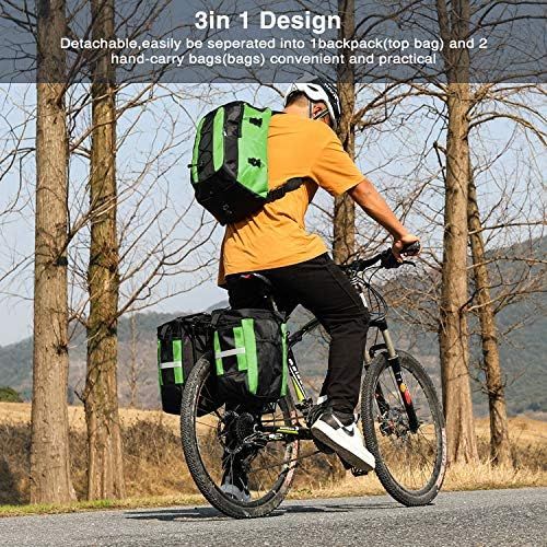  PELLOR Rear Bicycle Bag, 3 in 1 Pannier Bags MTB Bike Rack Bag with Rain Cover 70L Waterproof Detachable