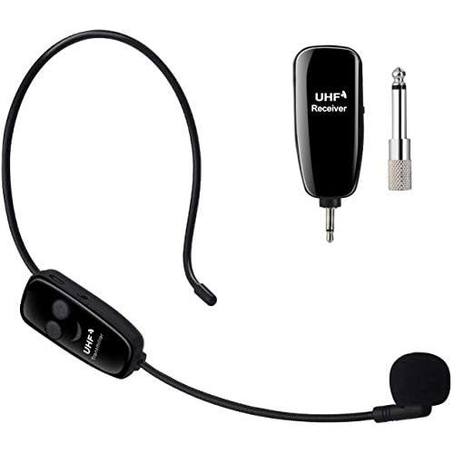  [아마존베스트]PELLOR Wireless UHF Microphone, Professional Wireless Rechargeable Microphone Headset Voice Amplifier Head Mounted Microphone Voice Amplifier with Receiver