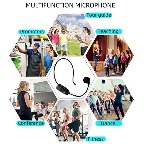  [아마존베스트]PELLOR Wireless UHF Microphone, Professional Wireless Rechargeable Microphone Headset Voice Amplifier Head Mounted Microphone Voice Amplifier with Receiver