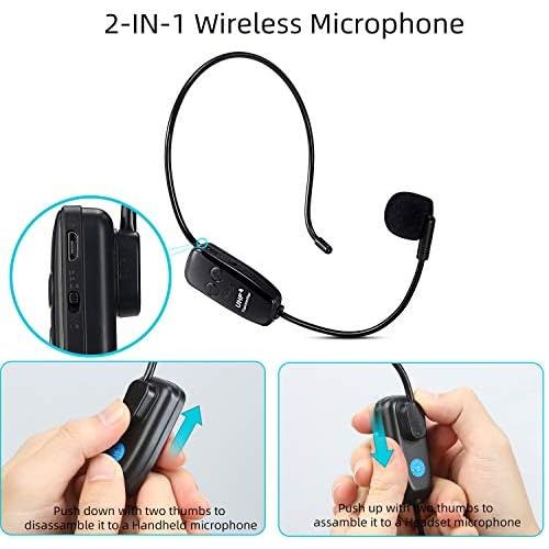  [아마존베스트]PELLOR Wireless UHF Microphone, Professional Wireless Rechargeable Microphone Headset Voice Amplifier Head Mounted Microphone Voice Amplifier with Receiver