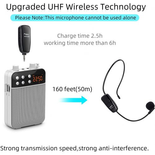  [아마존베스트]PELLOR Wireless UHF Microphone, Professional Wireless Rechargeable Microphone Headset Voice Amplifier Head Mounted Microphone Voice Amplifier with Receiver