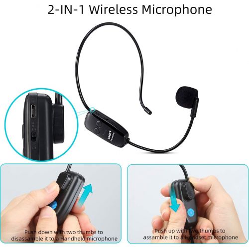  [아마존베스트]PELLOR Wireless UHF Microphone, Professional Wireless Rechargeable Microphone Headset Voice Amplifier Head Mounted Microphone Voice Amplifier with Receiver