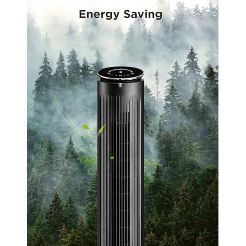  PELONIS 42’’ Oscillating Tower Fan with Aromatherapy Diffuser, Remote Control, 5 Speed Settings with 3 Modes LED Display for Bedroom Home Office Use, Black