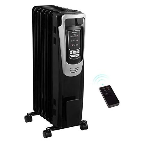  [아마존베스트]PELONIS Electric, 1500W Portable Oil-Filled Radiator Space Heater with Programmable Thermostat, Remote Control, and 10-Hour Timer for Home&Office, NY1507-14A, Black, 25.59 H x 9.84