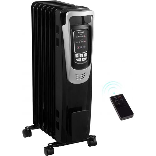  [아마존베스트]PELONIS Electric, 1500W Portable Oil-Filled Radiator Space Heater with Programmable Thermostat, Remote Control, and 10-Hour Timer for Home&Office, NY1507-14A, Black, 25.59 H x 9.84