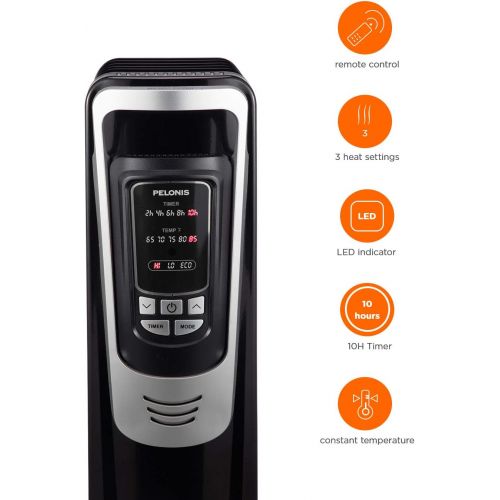  [아마존베스트]PELONIS Electric, 1500W Portable Oil-Filled Radiator Space Heater with Programmable Thermostat, Remote Control, and 10-Hour Timer for Home&Office, NY1507-14A, Black, 25.59 H x 9.84