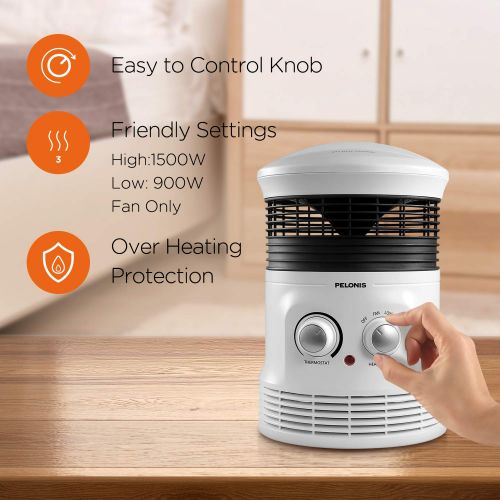  PELONIS PH-17P 360-Degree Surround Fan Forced Heater with 1500W Fasting, Adjustable Thermostat, 2 Heat Settings, Cool Touch Handle, Tip-Over Switch, Overheating Protection Function