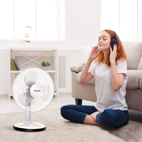  Pelonis FT30-15H Portable 3-Speed 12-Inch Oscillating Table Air Circulation Fan, White, 15 Inch TableFan