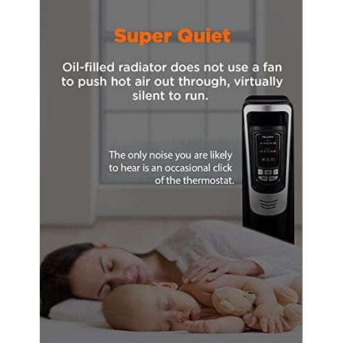  [아마존베스트]PELONIS Electric 1500W Oil Filled Radiator Heater with Safety Protection, LED Display, 3 Heat Settings and Five Temperature settings. Perfect for for Home or Office