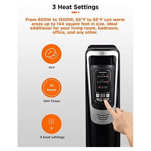  [아마존베스트]PELONIS Electric 1500W Oil Filled Radiator Heater with Safety Protection, LED Display, 3 Heat Settings and Five Temperature settings. Perfect for for Home or Office