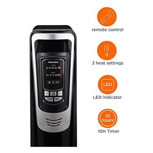  [아마존베스트]PELONIS Electric 1500W Oil Filled Radiator Heater with Safety Protection, LED Display, 3 Heat Settings and Five Temperature settings. Perfect for for Home or Office