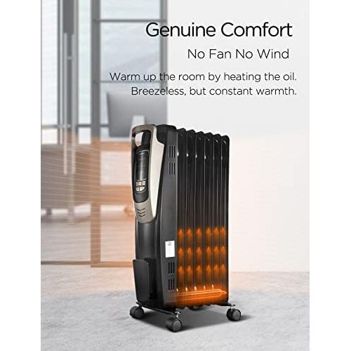  PELONIS Oil Filled Radiator Heater Luxurious Champagne Portable Space Heater with Programmable Thermostat, 10H Timer, Remote Control, Tip Over&Overheating Functions, Quiet Heater f