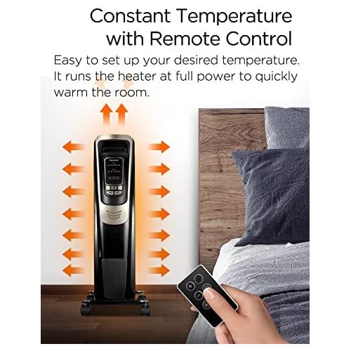  PELONIS Oil Filled Radiator Heater Luxurious Champagne Portable Space Heater with Programmable Thermostat, 10H Timer, Remote Control, Tip Over&Overheating Functions, Quiet Heater f