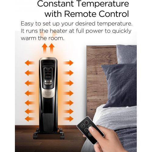  PELONIS Oil Filled Radiator Heater Luxurious Champagne Portable Space Heater with Programmable Thermostat, 10H Timer, Remote Control, Tip Over&Overheating Functions, Quiet Heater f