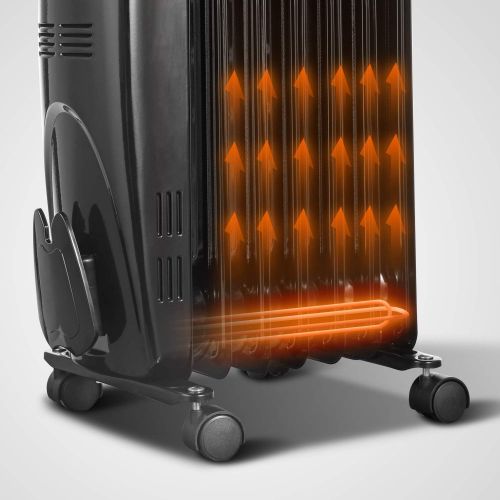  PELONIS PHO15A2AGB, Basic Electric Oil Filled Radiator,black space heater, 26.10 x 14.20 x 11.00