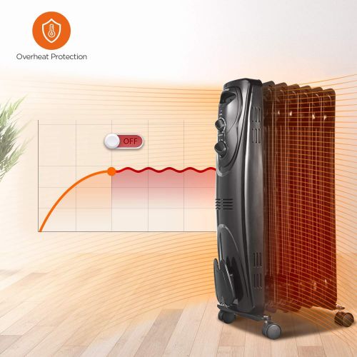  PELONIS PHO15A2AGB, Basic Electric Oil Filled Radiator,black space heater, 26.10 x 14.20 x 11.00