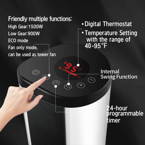  PELONIS Ceramic Tower Heater, Electric Space Heater Fan 1500W with Digital Thermostat, Remote Control, 24-hour Programmable Timer, Portable Safe Heater for Indoor Use, by Pelonis