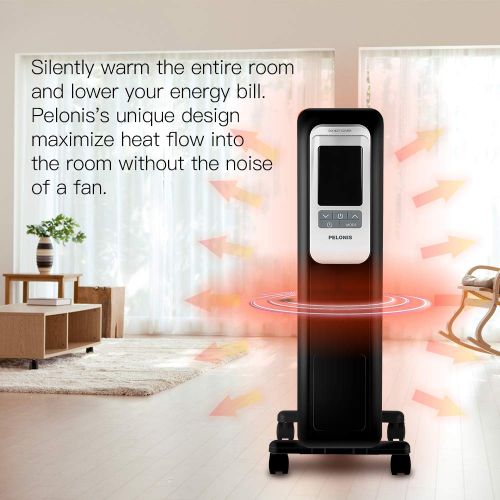  PELONIS Electric Radiator Heater, 1500W Portable Oil Filled Radiator Space Heater with Digital Thermostat, 24-Hour programmable Timer, Remote Control, Safe Heater for Full Room