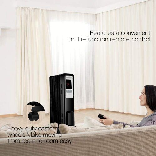  PELONIS Electric Radiator Heater, 1500W Portable Oil Filled Radiator Space Heater with Digital Thermostat, 24-Hour programmable Timer, Remote Control, Safe Heater for Full Room