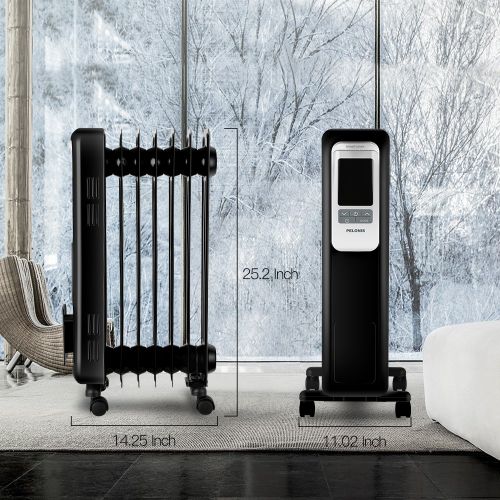  PELONIS Electric Radiator Heater, 1500W Portable Oil Filled Radiator Space Heater with Digital Thermostat, 24-Hour programmable Timer, Remote Control, Safe Heater for Full Room