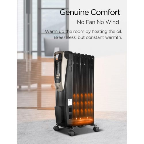  PELONIS Oil Filled Radiator Heater Luxurious Champagne Portable Space Heater with Programmable Thermostat, 10H Timer, Remote Control, Tip Over&Overheating Functions, Quiet Heater f