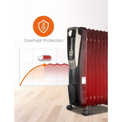  PELONIS Oil Filled Radiator Heater Luxurious Champagne Portable Space Heater with Programmable Thermostat, 10H Timer, Remote Control, Tip Over&Overheating Functions, Quiet Heater f