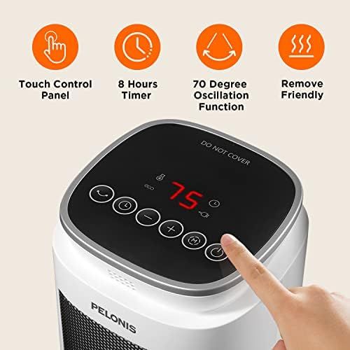  PELONIS PHTPU1501 Ceramic Tower 1500W Indoor Space Heater with Oscillation, Remote Control, Programmable Thermostat & 8H Timer, ECO Mode, Tip-Over Switch & Overheating Protection,