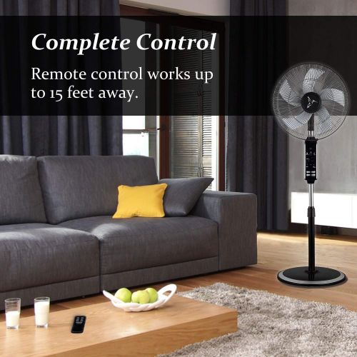  PELONIS Oscillating Floor Fan with Remote - Breezetech - Digital 10 Hour Timer, 3 Speeds, and Adjustable Height of 47-54 Inches - Powerful and Quiet for Cooling Your Room Fast - Black Stan