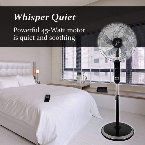  PELONIS Oscillating Floor Fan with Remote - Breezetech - Digital 10 Hour Timer, 3 Speeds, and Adjustable Height of 47-54 Inches - Powerful and Quiet for Cooling Your Room Fast - Black Stan