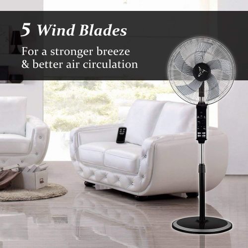  PELONIS Oscillating Floor Fan with Remote - Breezetech - Digital 10 Hour Timer, 3 Speeds, and Adjustable Height of 47-54 Inches - Powerful and Quiet for Cooling Your Room Fast - Black Stan