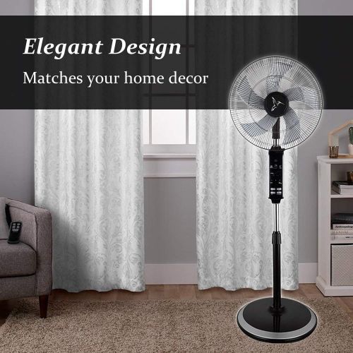  PELONIS Oscillating Floor Fan with Remote - Breezetech - Digital 10 Hour Timer, 3 Speeds, and Adjustable Height of 47-54 Inches - Powerful and Quiet for Cooling Your Room Fast - Black Stan