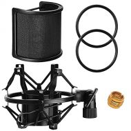 AT2020 Microphone Shock Mount with Pop Filter, PEMOTech Universal Shock Mount for 46mm-53mm Diameter Mic compatible for AT2020 Anti-Vibration Suspension Microphone Shock Mount Bonu