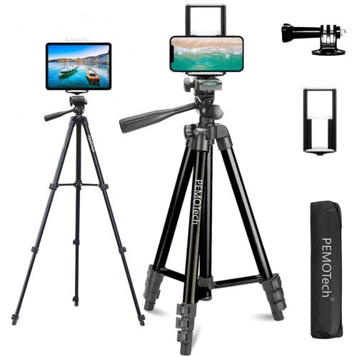  Tripod for iPhone & iPad, PEMOTech 50 Extendable Aluminum Phone Tripod Stand with Gopro Adapter, Universal Phone/Tablet Holder, Remote Shutter, Lightweight Travel Tripod for Smartp