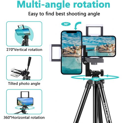  Tripod for iPhone & iPad, PEMOTech 50 Extendable Aluminum Phone Tripod Stand with Gopro Adapter, Universal Phone/Tablet Holder, Remote Shutter, Lightweight Travel Tripod for Smartp