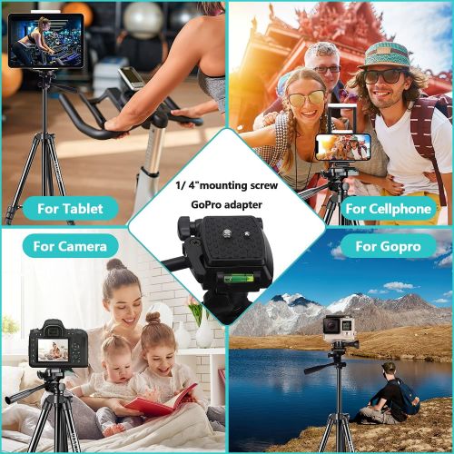  Tripod for iPhone & iPad, PEMOTech 50 Extendable Aluminum Phone Tripod Stand with Gopro Adapter, Universal Phone/Tablet Holder, Remote Shutter, Lightweight Travel Tripod for Smartp