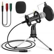 [아마존베스트]Studio Recording Microphone,PEMOTech 3.5mm Phone Computer Microphone,Condenser Broadcast Recording Microphone for Podcast with Stand,Plug & Play PC Microphone for Singing Gaming Li