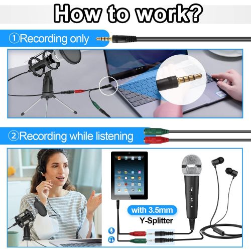  [아마존베스트]Studio Recording Microphone,PEMOTech 3.5mm Phone Computer Microphone,Condenser Broadcast Recording Microphone for Podcast with Stand,Plug & Play PC Microphone for Singing Gaming Li