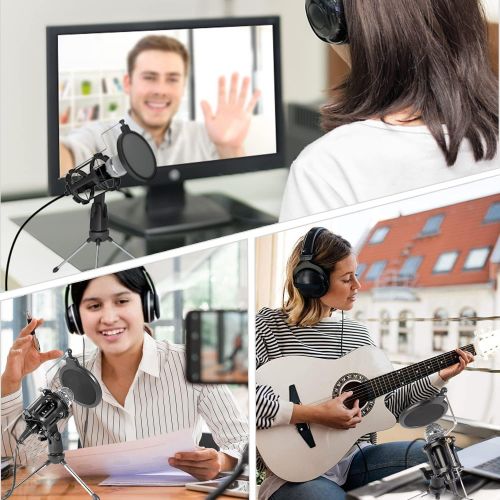  [아마존베스트]Studio Recording Microphone,PEMOTech 3.5mm Phone Computer Microphone,Condenser Broadcast Recording Microphone for Podcast with Stand,Plug & Play PC Microphone for Singing Gaming Li