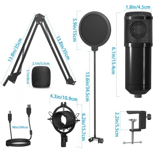  [아마존베스트]PEMOTech USB Microphone Kit for Computer, Studio Recording Microphone for Singing, Gaming Podcast Condenser Microphone Set with Adjustable Arm Stand Shock Mount for Streaming, YouT