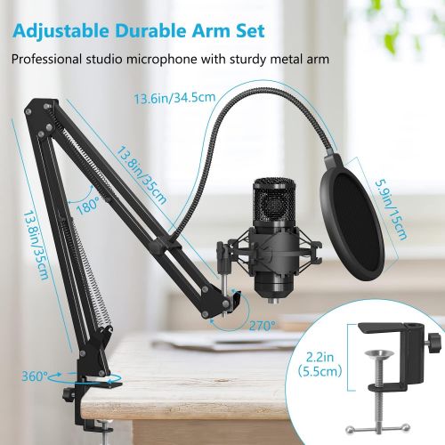  [아마존베스트]PEMOTech USB Microphone Kit for Computer, Studio Recording Microphone for Singing, Gaming Podcast Condenser Microphone Set with Adjustable Arm Stand Shock Mount for Streaming, YouT