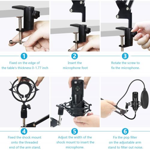  [아마존베스트]PEMOTech USB Microphone Kit for Computer, Studio Recording Microphone for Singing, Gaming Podcast Condenser Microphone Set with Adjustable Arm Stand Shock Mount for Streaming, YouT