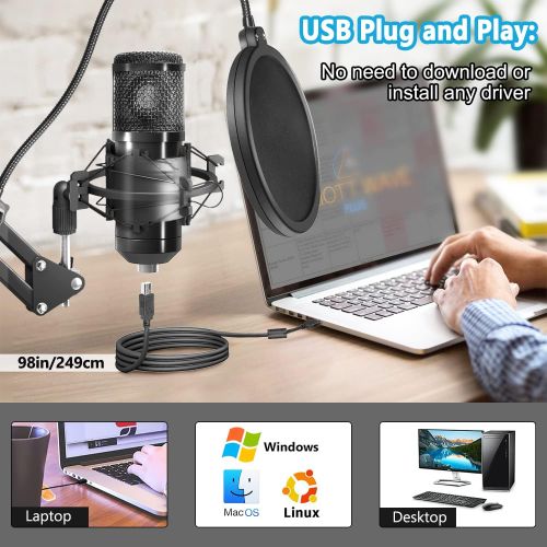  [아마존베스트]PEMOTech USB Microphone Kit for Computer, Studio Recording Microphone for Singing, Gaming Podcast Condenser Microphone Set with Adjustable Arm Stand Shock Mount for Streaming, YouT