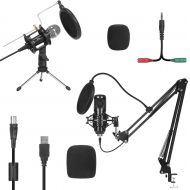 [아마존베스트]PEMOTech USB Condenser Recording Microphone Bundle Kit&3.5mm Microphone with Pop Filter for Podcast Streaming YouTube Skype Gaming