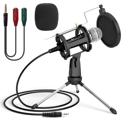  [아마존베스트]PEMOTech USB Condenser Recording Microphone Bundle Kit&3.5mm Microphone with Pop Filter for Podcast Streaming YouTube Skype Gaming