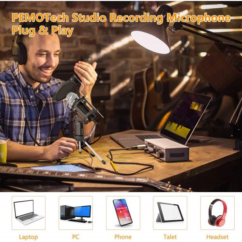  [아마존베스트]PEMOTech USB Condenser Recording Microphone Bundle Kit&3.5mm Microphone with Pop Filter for Podcast Streaming YouTube Skype Gaming