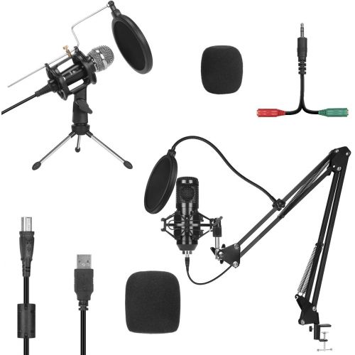  [아마존베스트]PEMOTech USB Condenser Recording Microphone Bundle Kit&3.5mm Microphone with Pop Filter for Podcast Streaming YouTube Skype Gaming