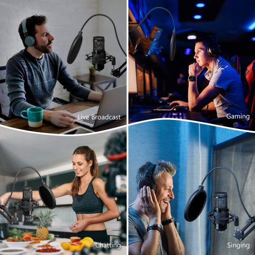  [아마존베스트]PEMOTech USB Condenser Recording Microphone Bundle Kit&3.5mm Microphone with Pop Filter for Podcast Streaming YouTube Skype Gaming